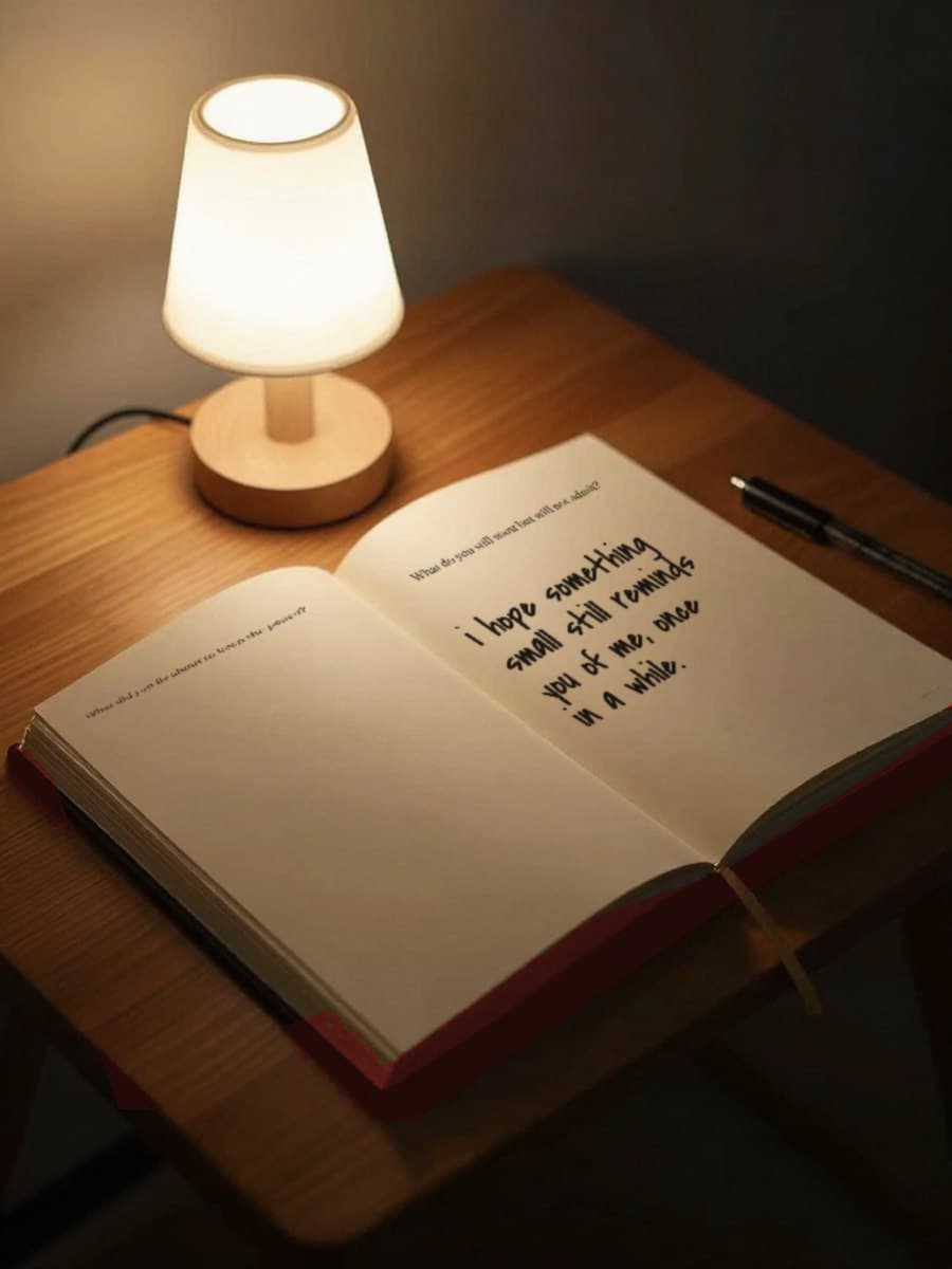 the journal open on a desk at night under a small lamp